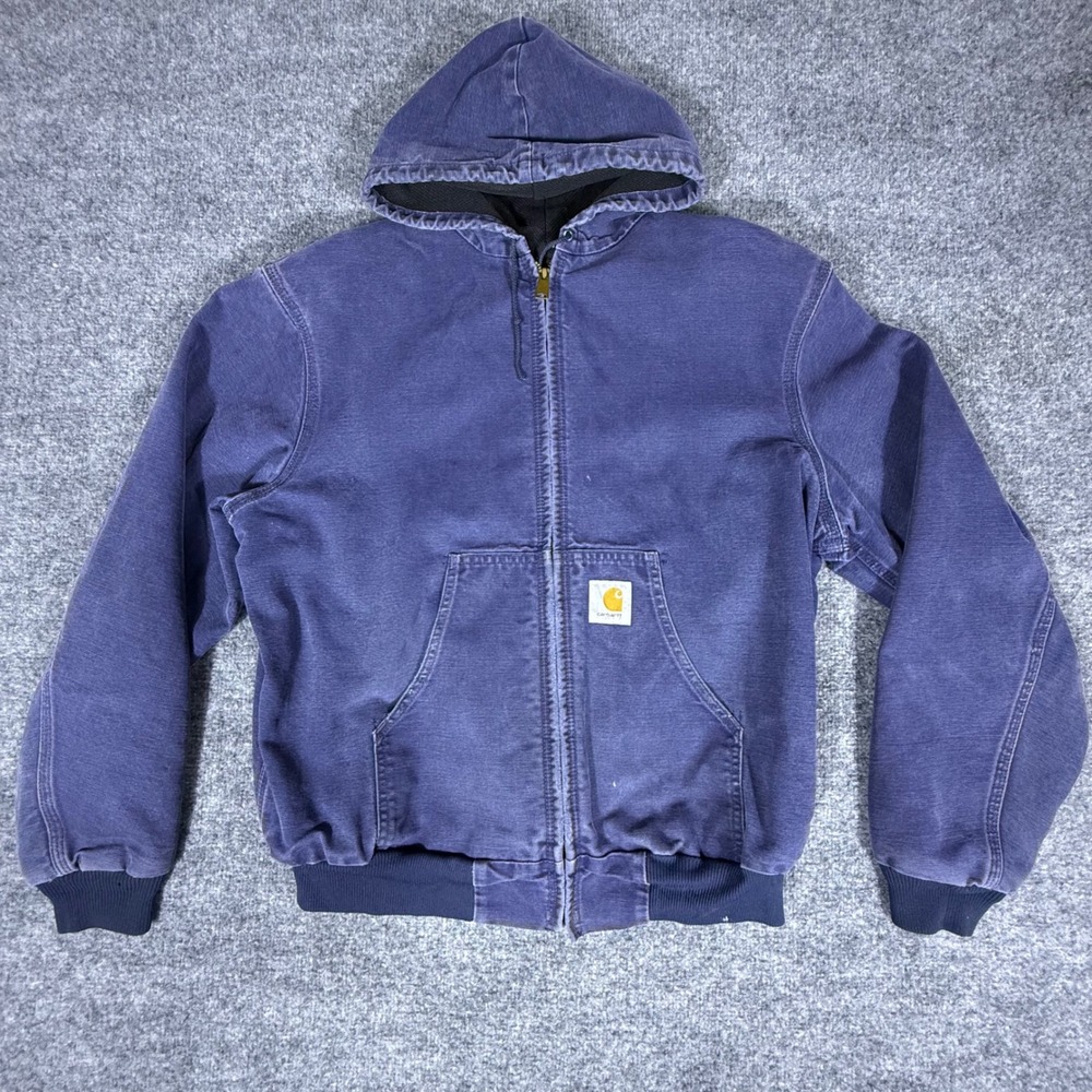 Carhartt Active Jacket Vintage Blue Duck Canvas Thermal Lined Large